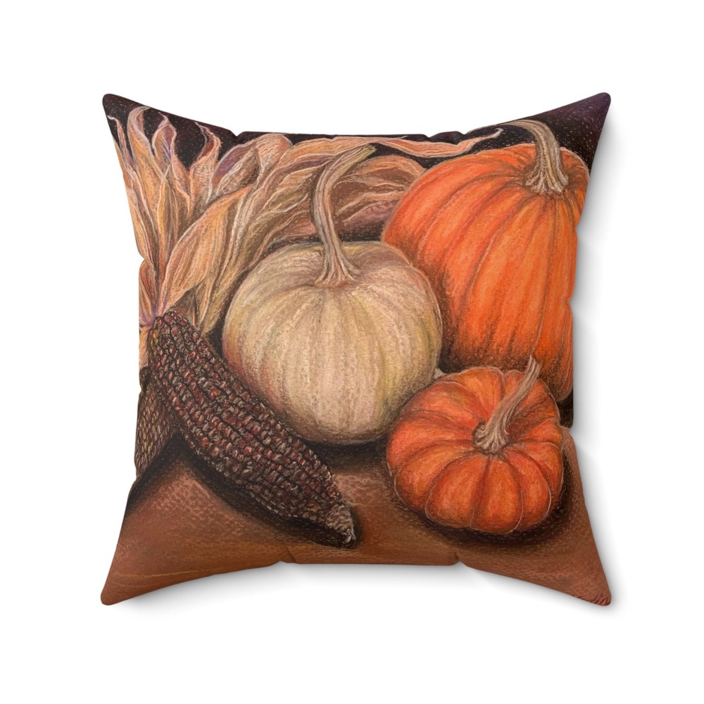 Autumn Pumpkin Corn Harvest Polyester Throw Pillow Thanksgiving Decor Rani Reyes
